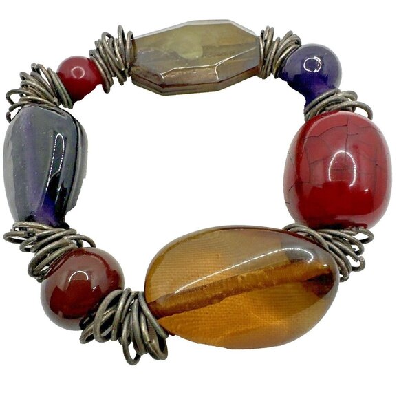 Colorful Stretch Beaded Bracelet Translucent Glass Acrylic Coil Wires Artistic - Picture 1 of 4